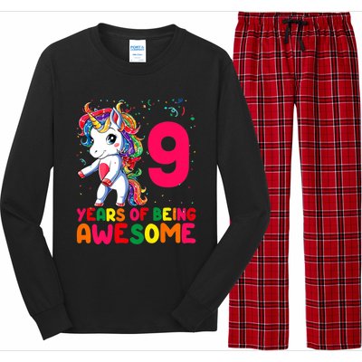 Kids 9 Years Old Unicorn Flossing 9th Birthday Girl Unicorn Party Long Sleeve Pajama Set