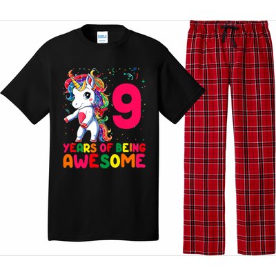 Kids 9 Years Old Unicorn Flossing 9th Birthday Girl Unicorn Party Pajama Set