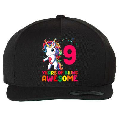 Kids 9 Years Old Unicorn Flossing 9th Birthday Girl Unicorn Party Wool Snapback Cap