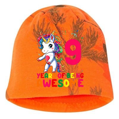 Kids 9 Years Old Unicorn Flossing 9th Birthday Girl Unicorn Party Kati - Camo Knit Beanie