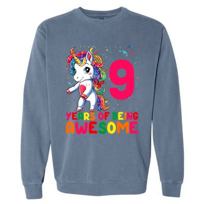 Kids 9 Years Old Unicorn Flossing 9th Birthday Girl Unicorn Party Garment-Dyed Sweatshirt