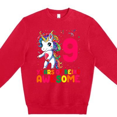 Kids 9 Years Old Unicorn Flossing 9th Birthday Girl Unicorn Party Premium Crewneck Sweatshirt