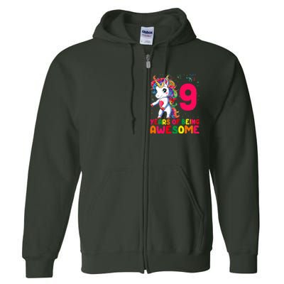 Kids 9 Years Old Unicorn Flossing 9th Birthday Girl Unicorn Party Full Zip Hoodie