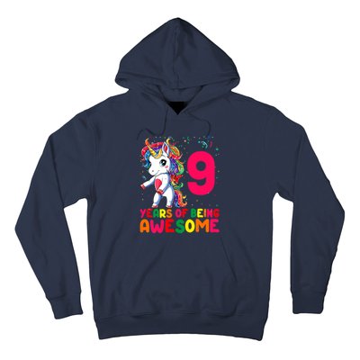 Kids 9 Years Old Unicorn Flossing 9th Birthday Girl Unicorn Party Hoodie