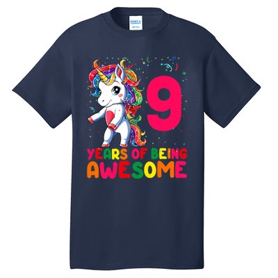 Kids 9 Years Old Unicorn Flossing 9th Birthday Girl Unicorn Party Tall T-Shirt