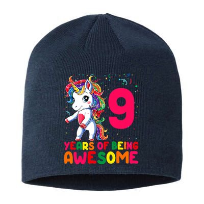 Kids 9 Years Old Unicorn Flossing 9th Birthday Girl Unicorn Party Sustainable Beanie