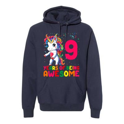 Kids 9 Years Old Unicorn Flossing 9th Birthday Girl Unicorn Party Premium Hoodie