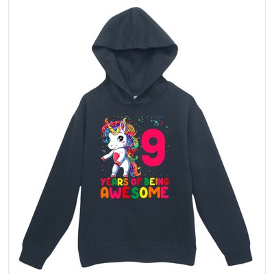 Kids 9 Years Old Unicorn Flossing 9th Birthday Girl Unicorn Party Urban Pullover Hoodie