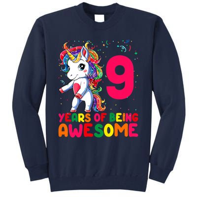 Kids 9 Years Old Unicorn Flossing 9th Birthday Girl Unicorn Party Tall Sweatshirt