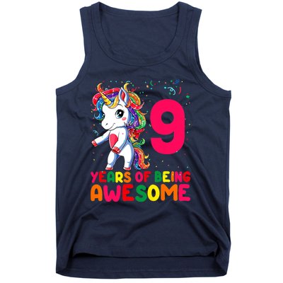 Kids 9 Years Old Unicorn Flossing 9th Birthday Girl Unicorn Party Tank Top