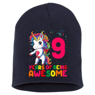 Kids 9 Years Old Unicorn Flossing 9th Birthday Girl Unicorn Party Short Acrylic Beanie