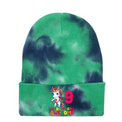 Kids 9 Years Old Unicorn Flossing 9th Birthday Girl Unicorn Party Tie Dye 12in Knit Beanie