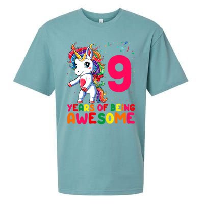 Kids 9 Years Old Unicorn Flossing 9th Birthday Girl Unicorn Party Sueded Cloud Jersey T-Shirt