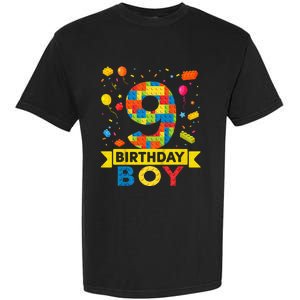 Kids 9 Year Old Building Blocks 9th Birthday Boy Garment-Dyed Heavyweight T-Shirt