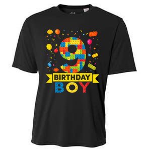 Kids 9 Year Old Building Blocks 9th Birthday Boy Cooling Performance Crew T-Shirt