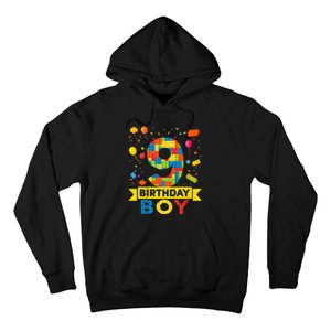 Kids 9 Year Old Building Blocks 9th Birthday Boy Hoodie