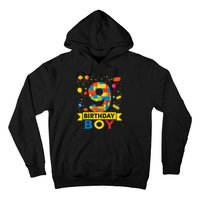 Kids 9 Year Old Building Blocks 9th Birthday Boy Hoodie