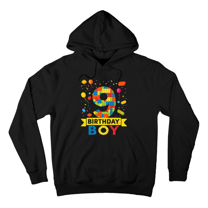 Kids 9 Year Old Building Blocks 9th Birthday Boy Hoodie