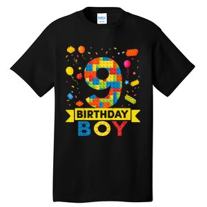 Kids 9 Year Old Building Blocks 9th Birthday Boy Tall T-Shirt