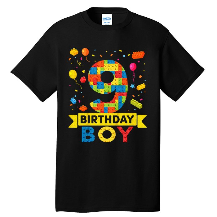 Kids 9 Year Old Building Blocks 9th Birthday Boy Tall T-Shirt