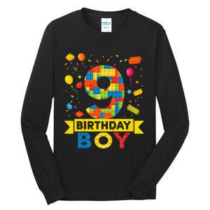 Kids 9 Year Old Building Blocks 9th Birthday Boy Tall Long Sleeve T-Shirt