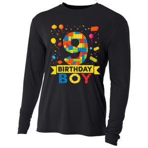 Kids 9 Year Old Building Blocks 9th Birthday Boy Cooling Performance Long Sleeve Crew