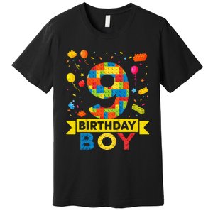 Kids 9 Year Old Building Blocks 9th Birthday Boy Premium T-Shirt