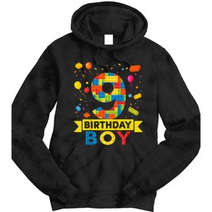 Kids 9 Year Old Building Blocks 9th Birthday Boy Tie Dye Hoodie