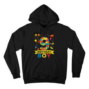 Kids 9 Year Old Building Blocks 9th Birthday Boy Tall Hoodie