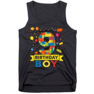 Kids 9 Year Old Building Blocks 9th Birthday Boy Tank Top