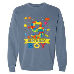 Kids 9 Year Old Building Blocks 9th Birthday Boy Garment-Dyed Sweatshirt