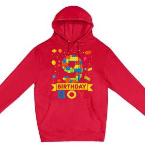 Kids 9 Year Old Building Blocks 9th Birthday Boy Premium Pullover Hoodie