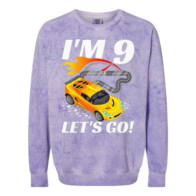 Kids 9 Year Old 9th Racing Racecar Birthday Party Colorblast Crewneck Sweatshirt