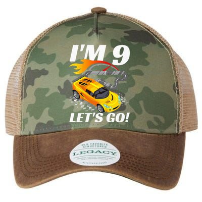 Kids 9 Year Old 9th Racing Racecar Birthday Party Legacy Tie Dye Trucker Hat