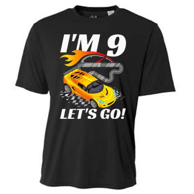 Kids 9 Year Old 9th Racing Racecar Birthday Party Cooling Performance Crew T-Shirt