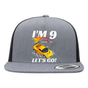 Kids 9 Year Old 9th Racing Racecar Birthday Party Flat Bill Trucker Hat