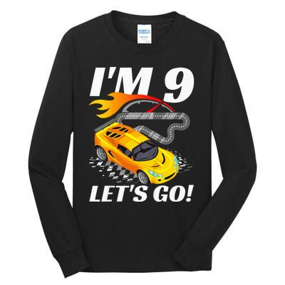 Kids 9 Year Old 9th Racing Racecar Birthday Party Tall Long Sleeve T-Shirt