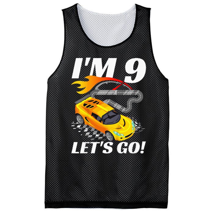 Kids 9 Year Old 9th Racing Racecar Birthday Party Mesh Reversible Basketball Jersey Tank