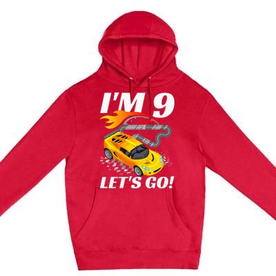 Kids 9 Year Old 9th Racing Racecar Birthday Party Premium Pullover Hoodie