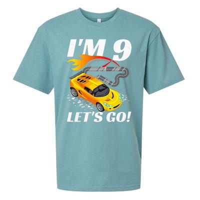 Kids 9 Year Old 9th Racing Racecar Birthday Party Sueded Cloud Jersey T-Shirt