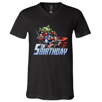 K.i.d.s A.v.e.n.g.er.s Action Shot 5th Birthday V-Neck T-Shirt