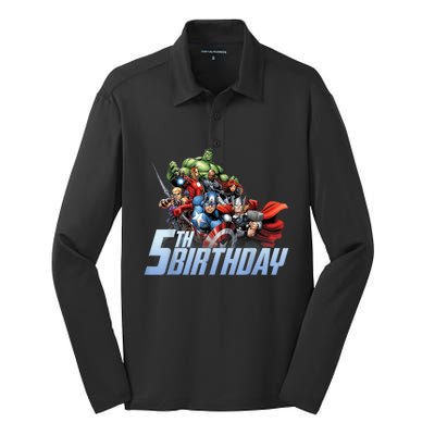 K.i.d.s A.v.e.n.g.er.s Action Shot 5th Birthday Silk Touch Performance Long Sleeve Polo