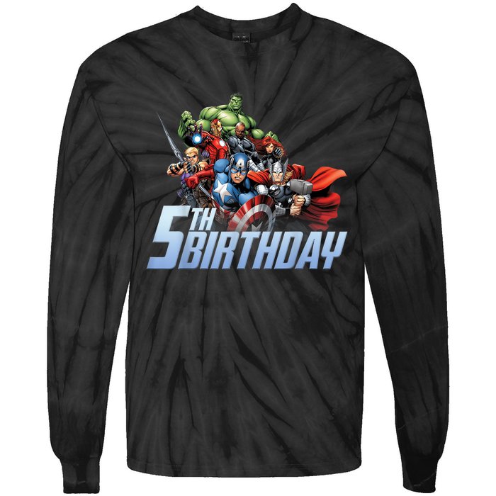 K.i.d.s A.v.e.n.g.er.s Action Shot 5th Birthday Tie-Dye Long Sleeve Shirt