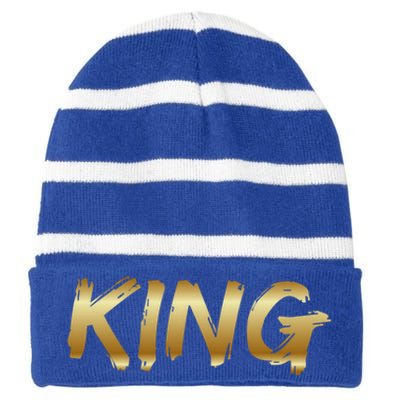 King African American Father Black Dad Afro Family Pride Funny Gift Striped Beanie with Solid Band