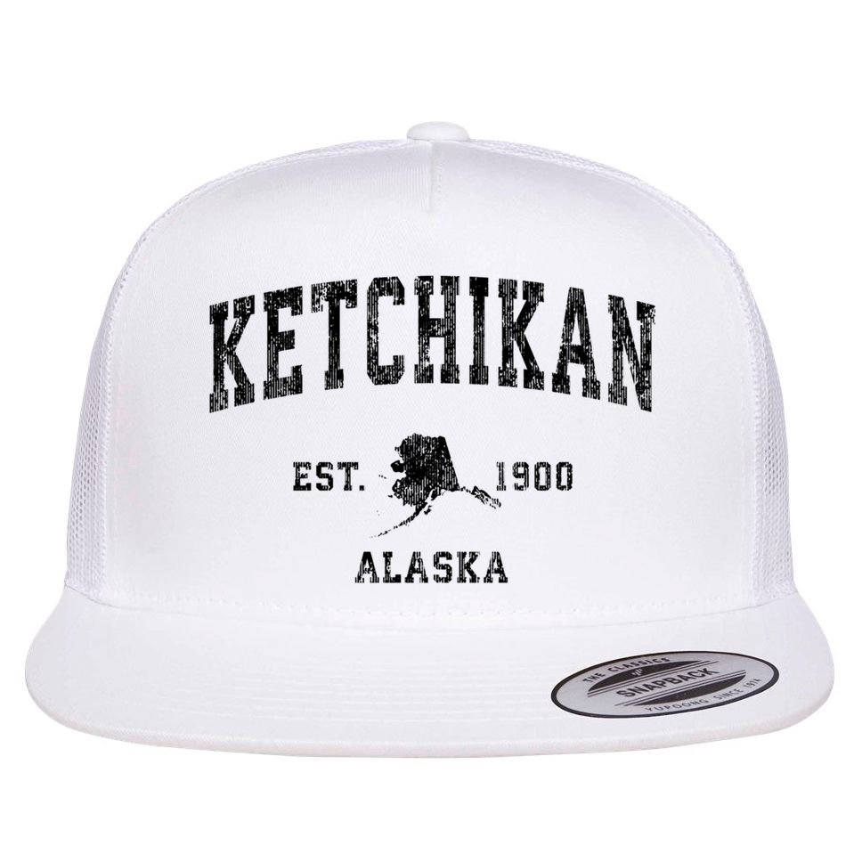 Ketchikan Alaska Ak Vintage Established Athletic Sports Design Flat Bill Trucker Hat