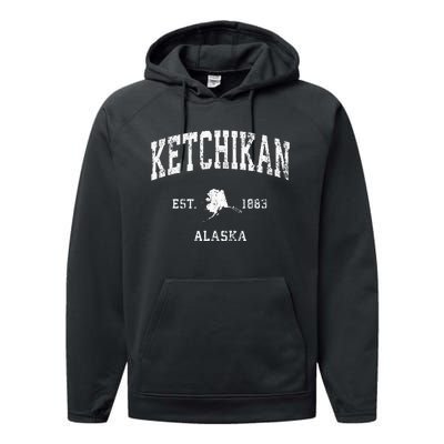 Ketchikan Alaska Ak Vintage Athletic Sports Design Performance Fleece Hoodie