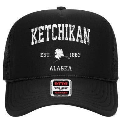 Ketchikan Alaska Ak Vintage Athletic Sports Design High Crown Mesh Back Trucker Hat