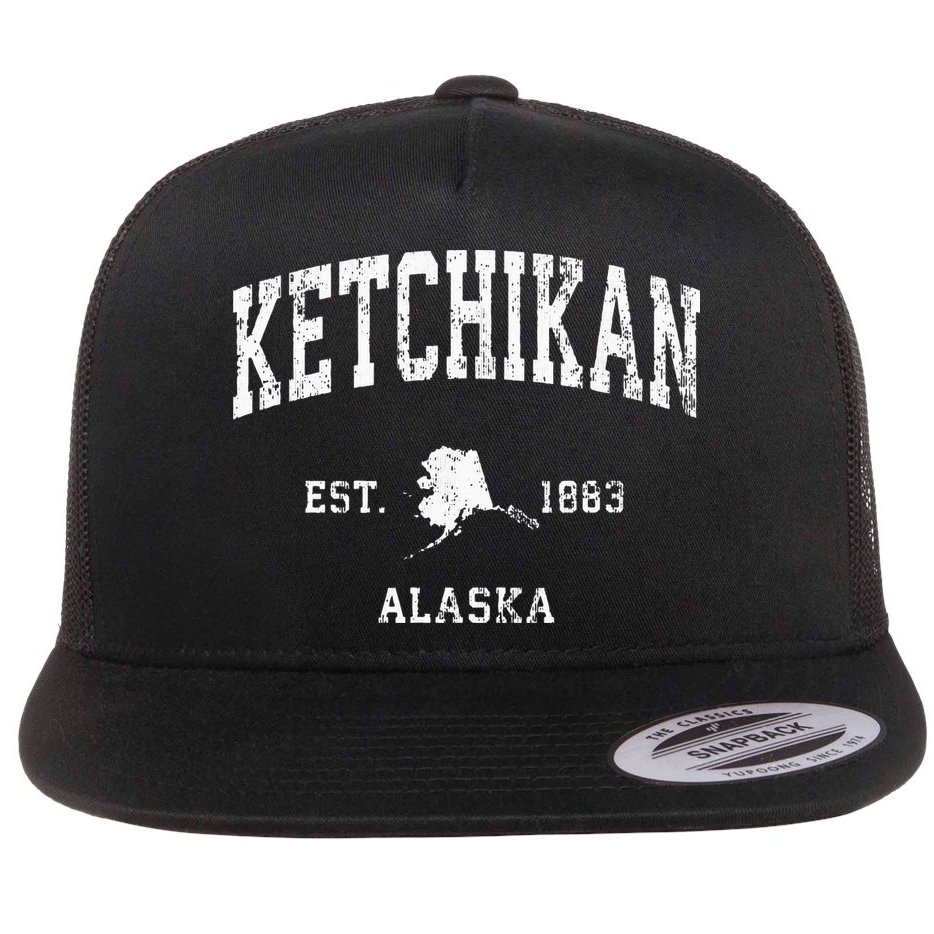 Ketchikan Alaska Ak Vintage Athletic Sports Design Flat Bill Trucker Hat