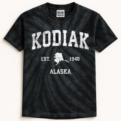 Kodiak Alaska Ak Vintage Sports Kids Tie-Dye T-Shirt