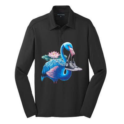 Kamala A Blue Flamingo’S Bold Journey Funny Gift Silk Touch Performance Long Sleeve Polo